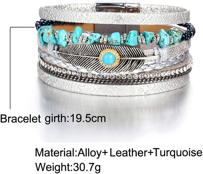 Fesciory Leopard Bracelet for Women, Boho Leather Wrap Multi-Layer Pearl Crystal Bracelet Bangle Jewelry