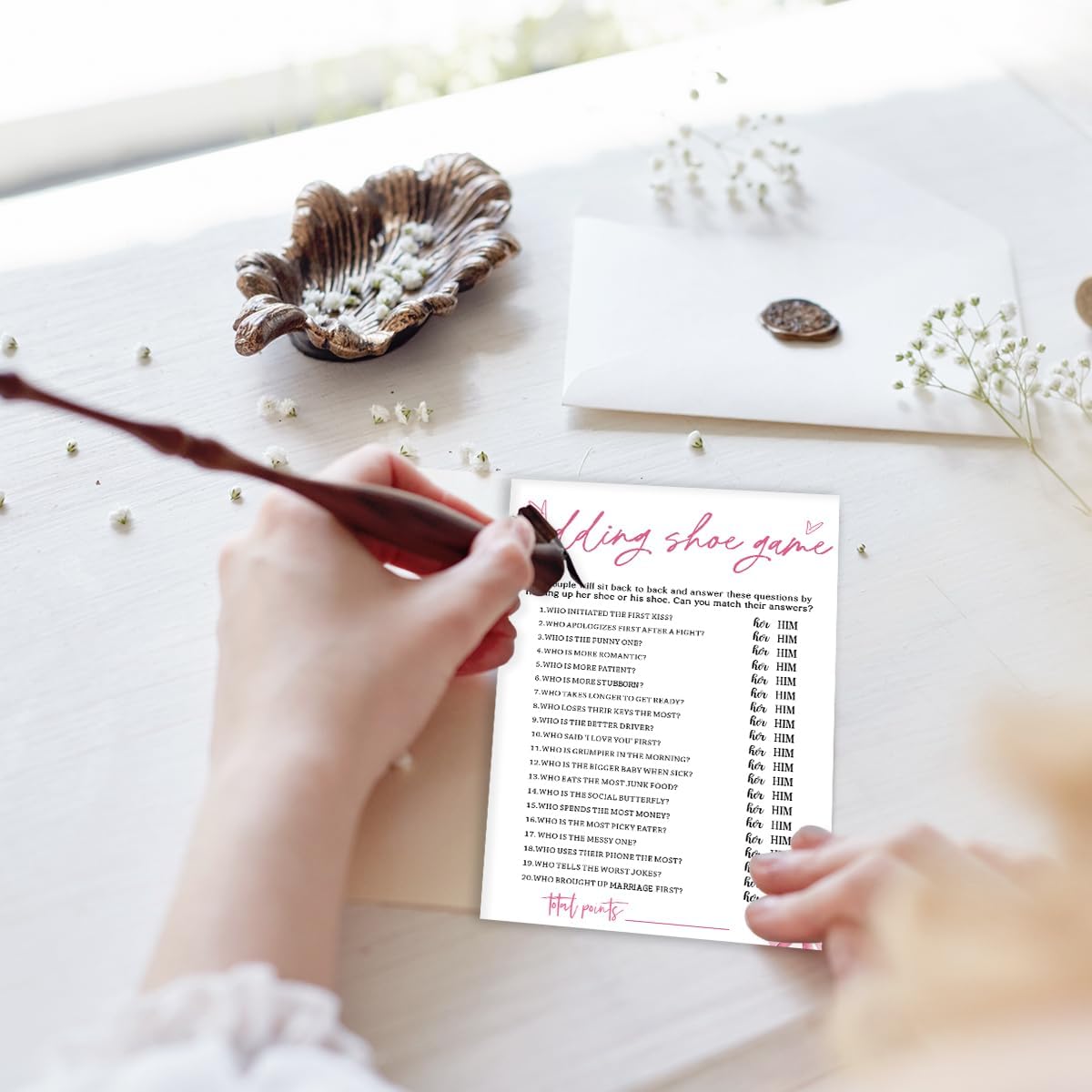 Wedding Shower Games Cards, Wedding Shoe Game, Bridal Shower Games 25 Guests, Engagement Party Wedding Games for Guests, Pink Ribbon Bow Wedding Party Supplies - E04