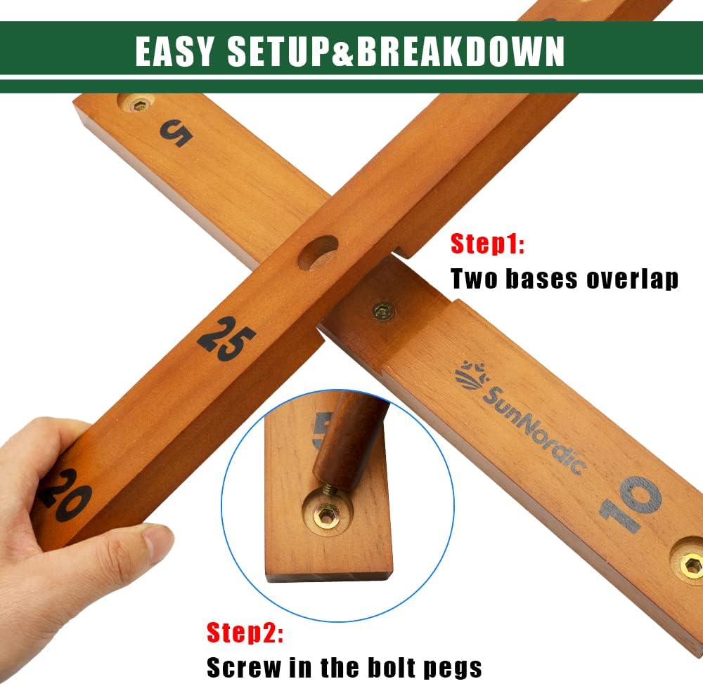 Wooden Ring Toss Game Set, Backyard Beach Camping Game with Toss Rings & Portable Carrying Bag, Outdoor Lawn & Yard Games for Kids, Adults & Family