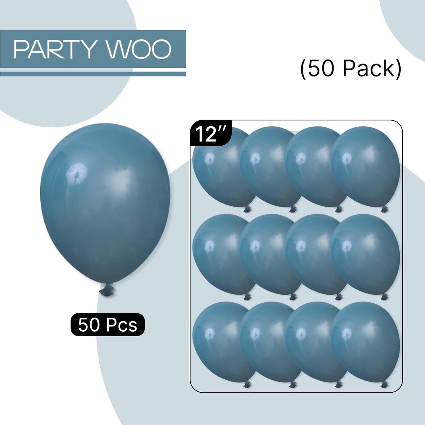 PartyWoo Slate Blue Balloons 50 pcs 12 inch Dusty Petrol Blue Balloons for Graduation Baby Shower Wedding Birthday Engagement Gender Reveal Boho Party Decorations Blue-F36