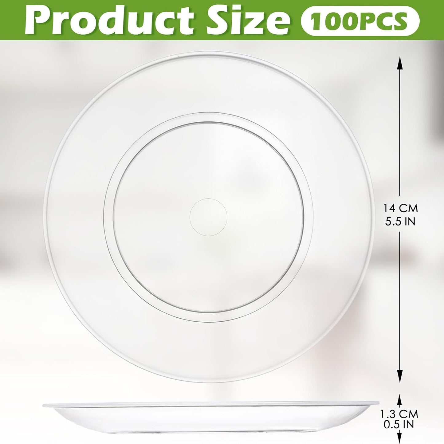 Mimorou Clear Plastic Dessert Plates 5.5 Inch Disposable Cake Plates Small Party Dishes Bulk Clear Round Dishes for Wedding Dinner Appetizers BBQ Travel Catering Events(100 Pcs)