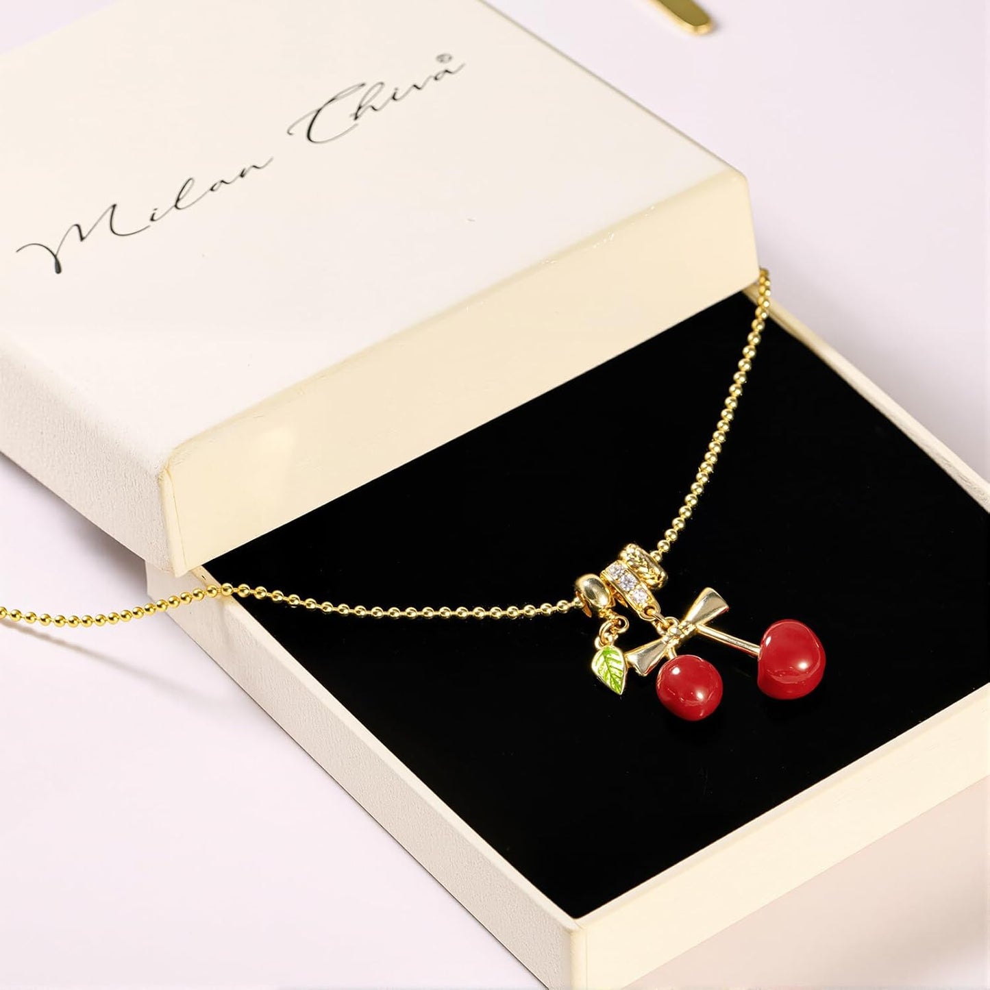 Milan Chiva Cherry Earrings Necklace Sets for Women 14K Gold Stud Earrings Cherry Pendant Necklaces Fasion Jewelry