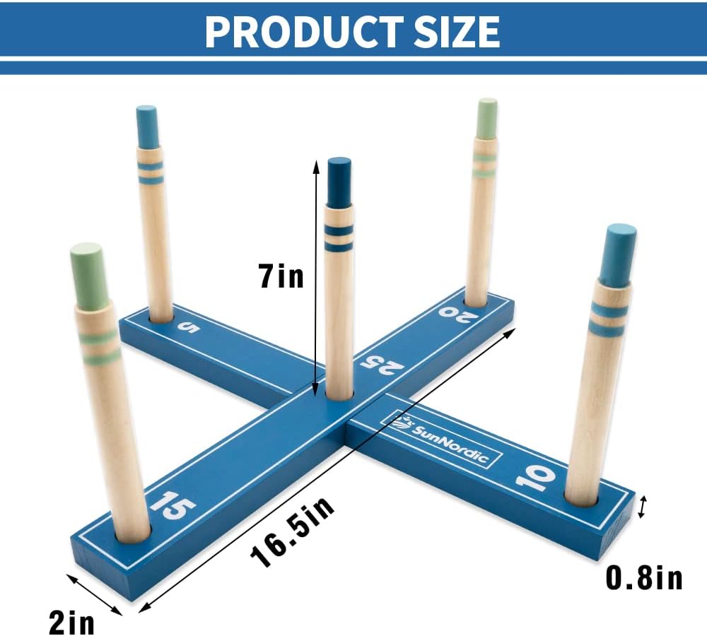 Wooden Ring Toss Game Set, Backyard Beach Camping Game with Toss Rings & Portable Carrying Bag, Outdoor Lawn & Yard Games for Kids, Adults & Family
