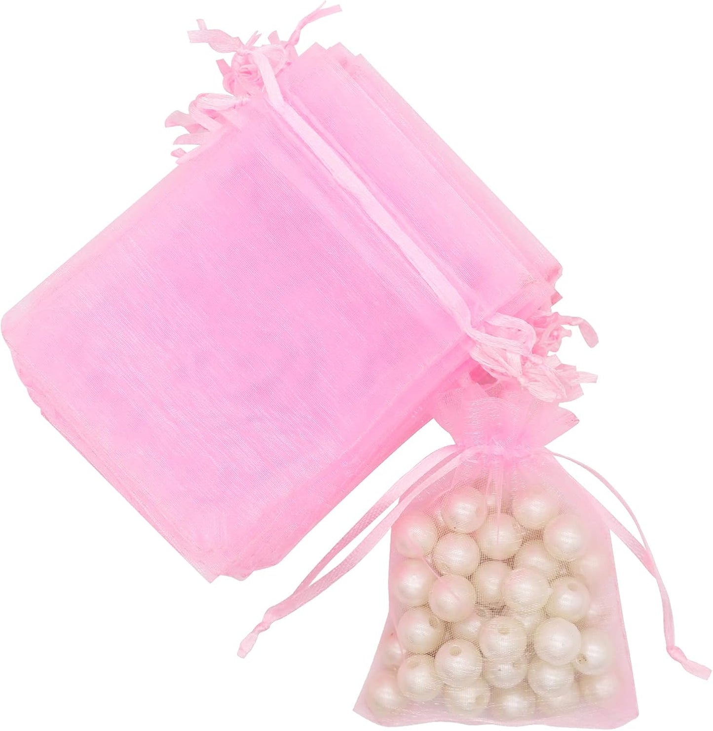 Staruby 100Pcs Sheer Organza Bag 3x4 Inches Drawstring Jewelry Mesh Pouches Gift Bags for Wedding Party Christmas Gifts Festival Gift Candy Bags, Pink