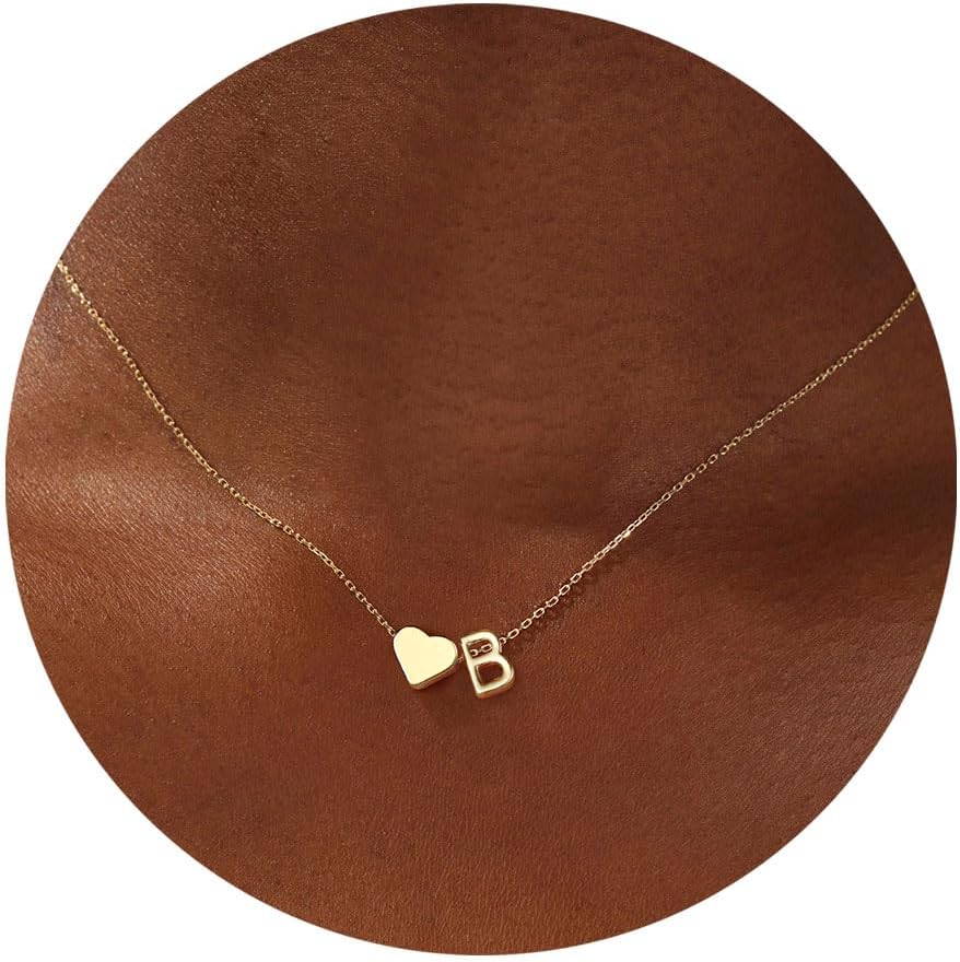 Turandoss Heart Initial Necklace for Women Teen Girls - 18K Gold Plated Letter A-Z Pendant Necklace Dainty Heart Necklaces Tiny Initial Necklaces Birthday Gifts for Women Jewelry