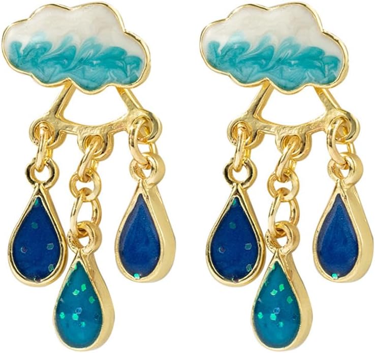 Fun Raindrop Cloud Earrings for Women Blue Rain Cloud Earrings Teardrop Tassel Dangle Earrings Interesting Weather Jewelry