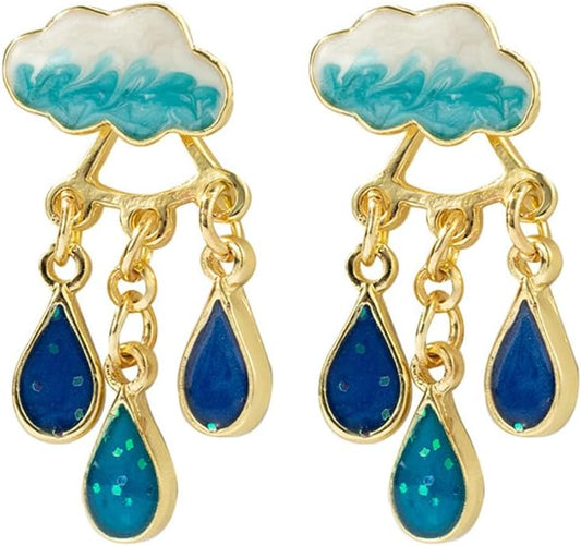 Fun Raindrop Cloud Earrings for Women Blue Rain Cloud Earrings Teardrop Tassel Dangle Earrings Interesting Weather Jewelry