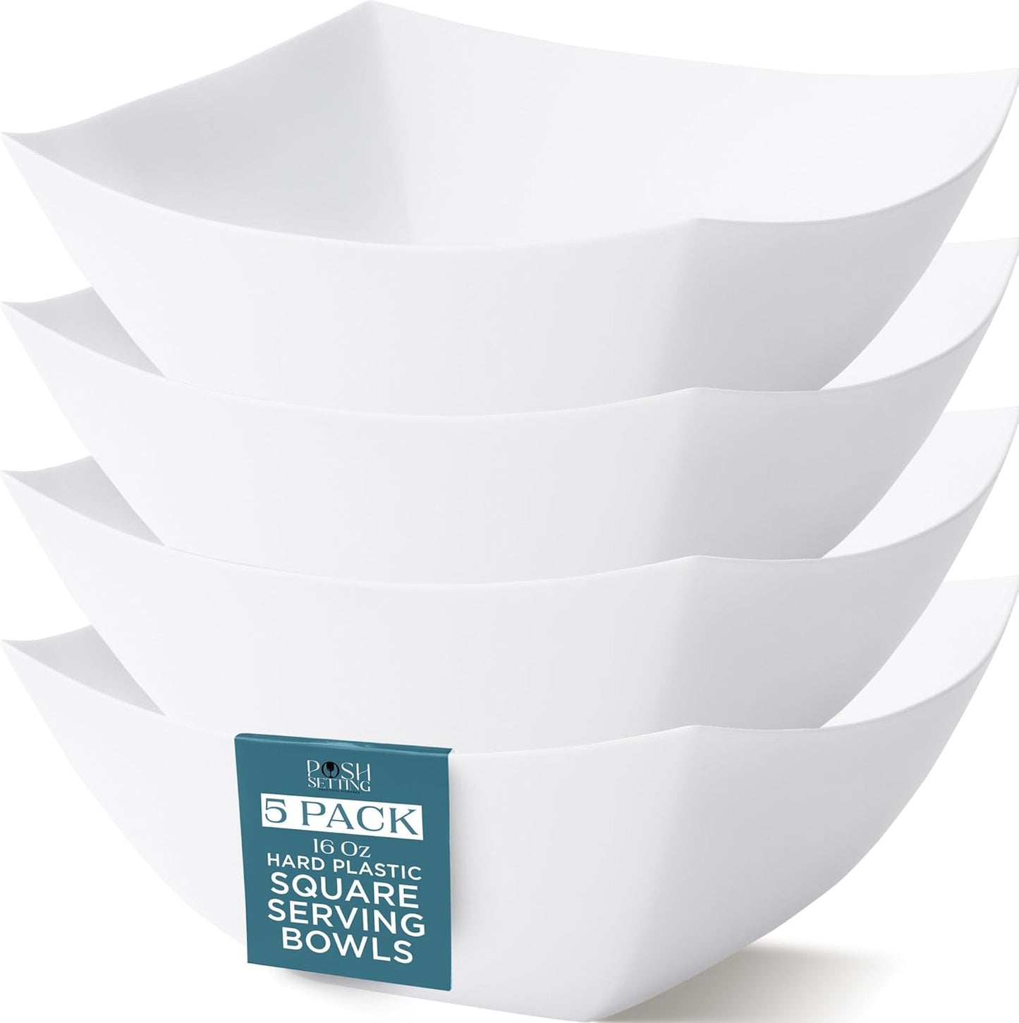 Posh Setting - White Plastic Square Serving Bowls for Party (16oz - 4 Pack), Disposable & Candy Containers for Party Table & Buffet