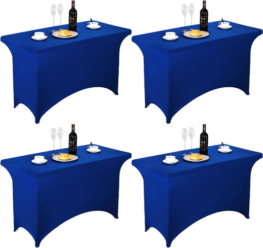 FORLIFE 4Pack Spandex Table Covers，Fitted Tablecloth for Rectangular Tables, Stretch Patio Table Covers, Universal Spandex Table Cover for Wedding, Banquet, Party (4ft, Royal)