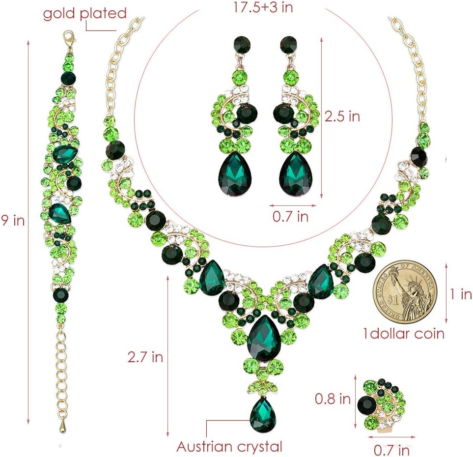 CSY Elegant Crystal Necklace Earrings Bracelet Ring Bridal Wedding Party Costume Jewelry Sets for Brides Women