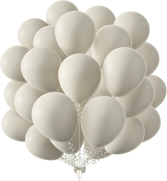 KALOR 12 Inch Retro White Sand Balloons, 50 Pcs Latex Helium Balloons for Kid's Birthday Party, Baby Shower, Wedding, Graduate Party Decorations