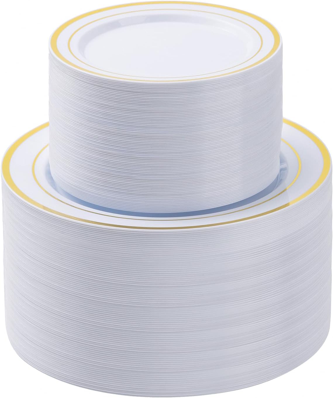 200PCS Gold Plastic Plates Set, 100 10.25 inch Dinner Plate and 100 7.5 inch Dessert Plates, Premium Disposable Plates for Party, Wedding