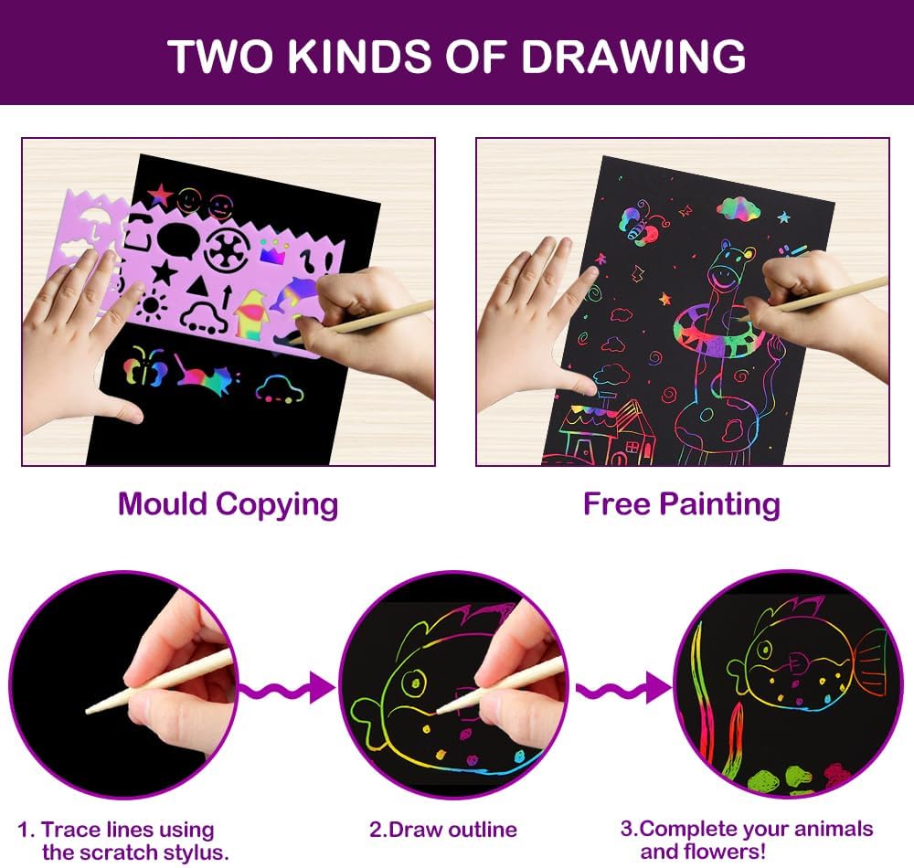 FUNNYB&G Rainbow Scratch Paper Art for Kids - 60 Pcs Magic Rainbow Scratch Paper Off Set Scratch Easter Crafts Arts Supplies Kits Pads Sheets for Party Games Halloween Christmas Birthday Gifts