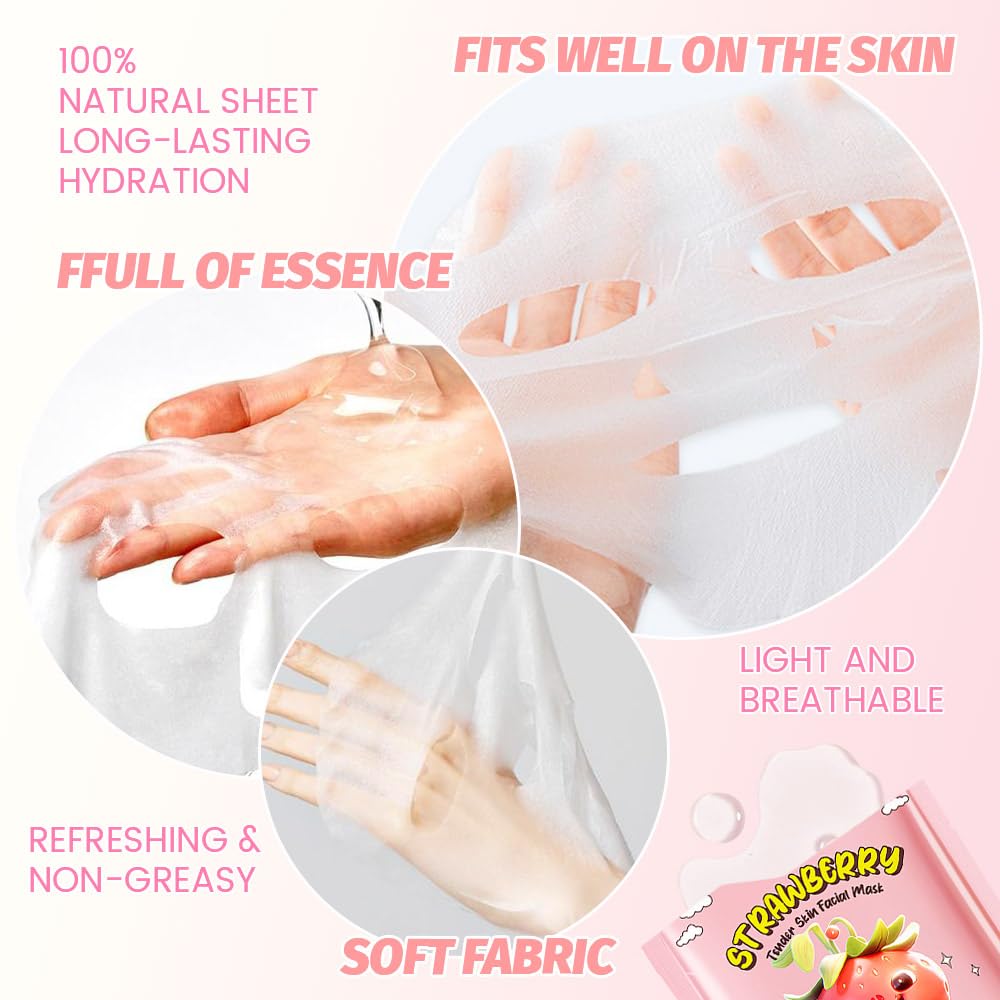 Kaely 6 Pack Fruit Face Masks for Kids, Kids Face Mask Spa Day Kit Supplies, Spa Party Favors for Teens Girls Women, Sheet Facial Mask Skincare Gifts Set, Moisturize Soothe for All Skin Types, 02