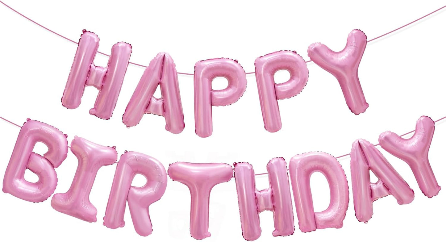 Pink Happy Birthday Balloon Banner Decorations 16 inch for Women Girls Party