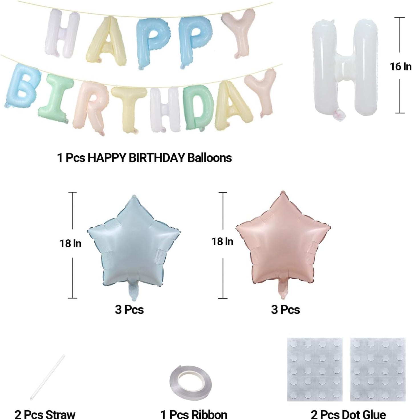 KALOR Pastel Multicolor Happy Birthday Balloons Kit with16 Inch Mylar Foil Letters Balloon and Star Balloons for Women, Men, Boys & Girls Kids Birthday Decorations Photo Backdrop