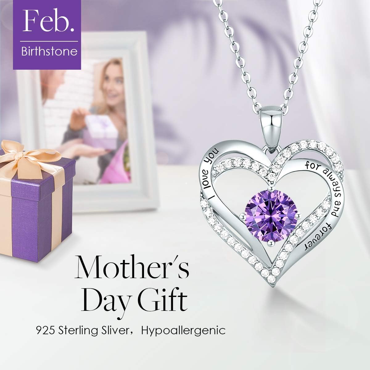 CDE Forever Love Heart Necklaces for Women, Wedding Anniversary, Birthday Mothers Day Christmas Day Gifts for Mom, Mother, Wife, friend, S925 Silver Jewelry with Birthstone Pendant