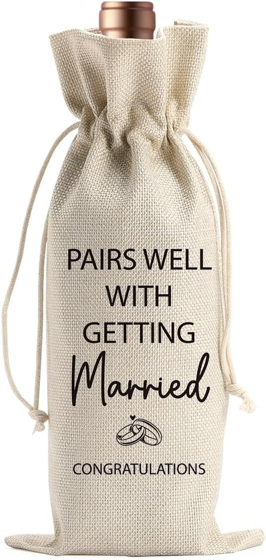 Engagement Wine Gift Bag Wedding Engaged Gifts for Newlyweds Couple Women Men Bridal Shower Gifts for Bride and Groom Pairs Well with Wedding Planning Getting Marride Wine Bags
