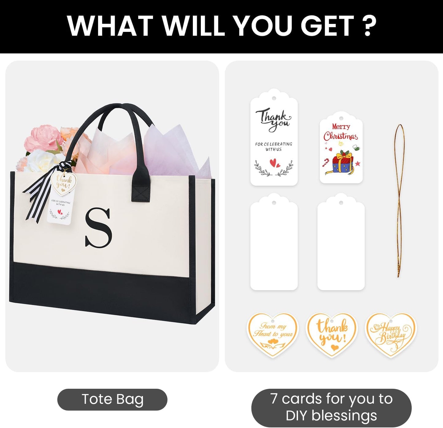 BAGAIL Initial Tote Bag, Personalized Birthday Gifts for Women, Teacher, Friends, Mom, Wedding, Monogrammed Beach Bag