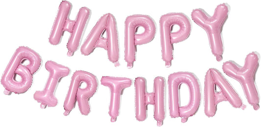 KALOR Pink Happy Birthday Balloons Banner, 16 Inch Mylar Foil Letters Balloon Sign for Women, Men, Boys & Girls Kids Birthday Decorations Photo Backdrop