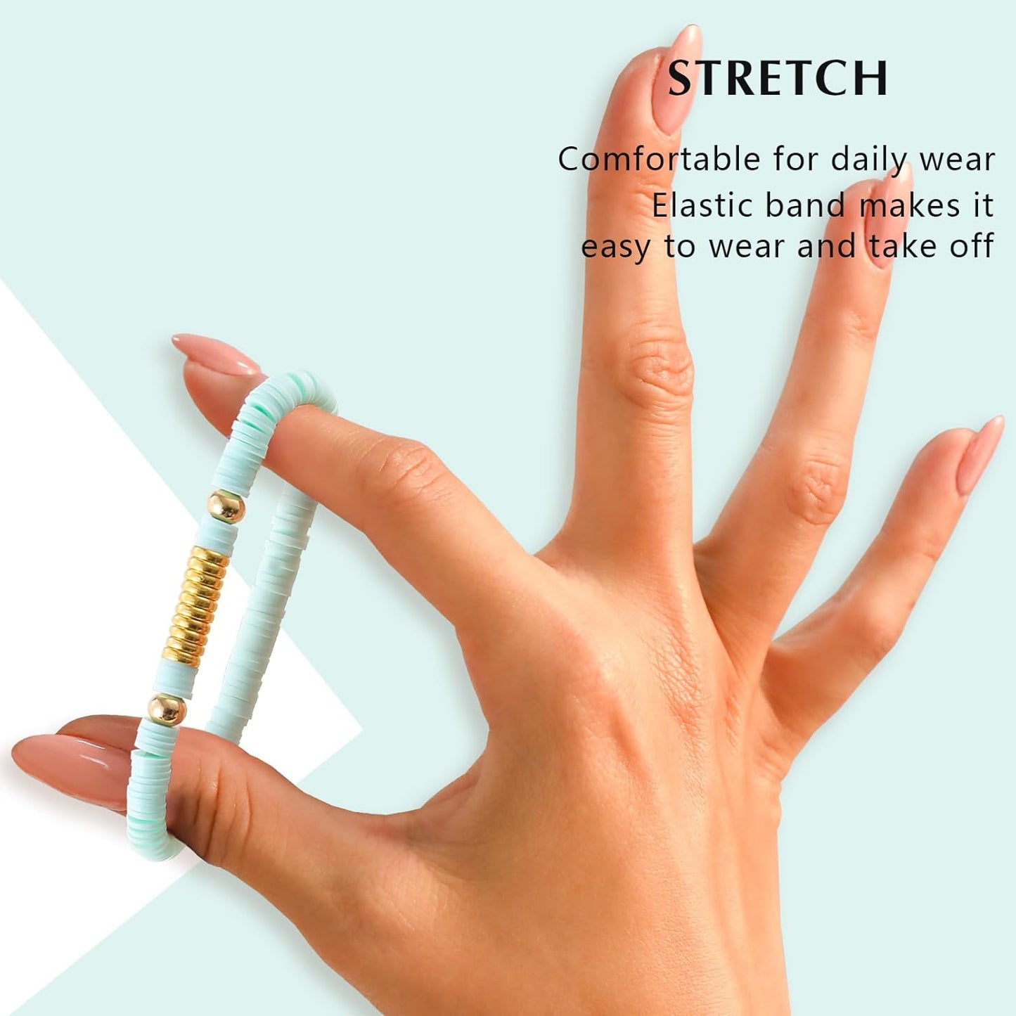 Friendship Bracelets Trendy Heishi Clay Bead Bracelets Stack Gold Beaded Stretch Bracelets for Women Boho Stackable Bracelets Bulk Cute Preppy Jewelry