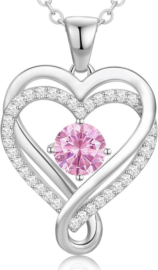 18K Rose Gold Infinity Love Heart Birthstone Necklace for Women Wife, Anniversary for Women Wife Birthday Gift for Her Girlfriend Mom Daughters, I Love You Women's Jewelry S925 Sterling Silver