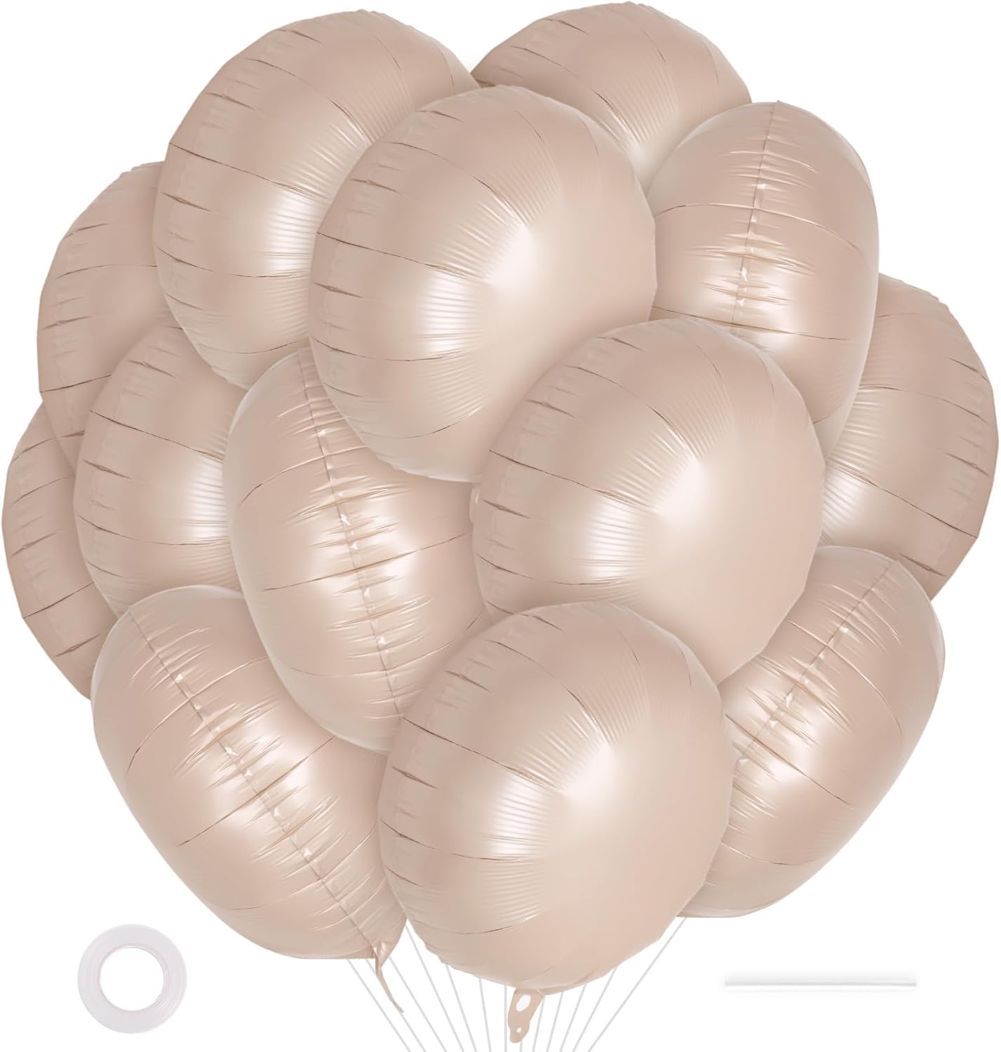 20 Pcs Beige White Round Shaped Balloons,18 Inch Round Foil Balloon,Giant Round Mylar Balloon Helium Balloons for Birthday Party Baby Shower Wedding Decorations (Caramel)