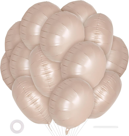 20 Pcs Beige White Round Shaped Balloons,18 Inch Round Foil Balloon,Giant Round Mylar Balloon Helium Balloons for Birthday Party Baby Shower Wedding Decorations (Caramel)