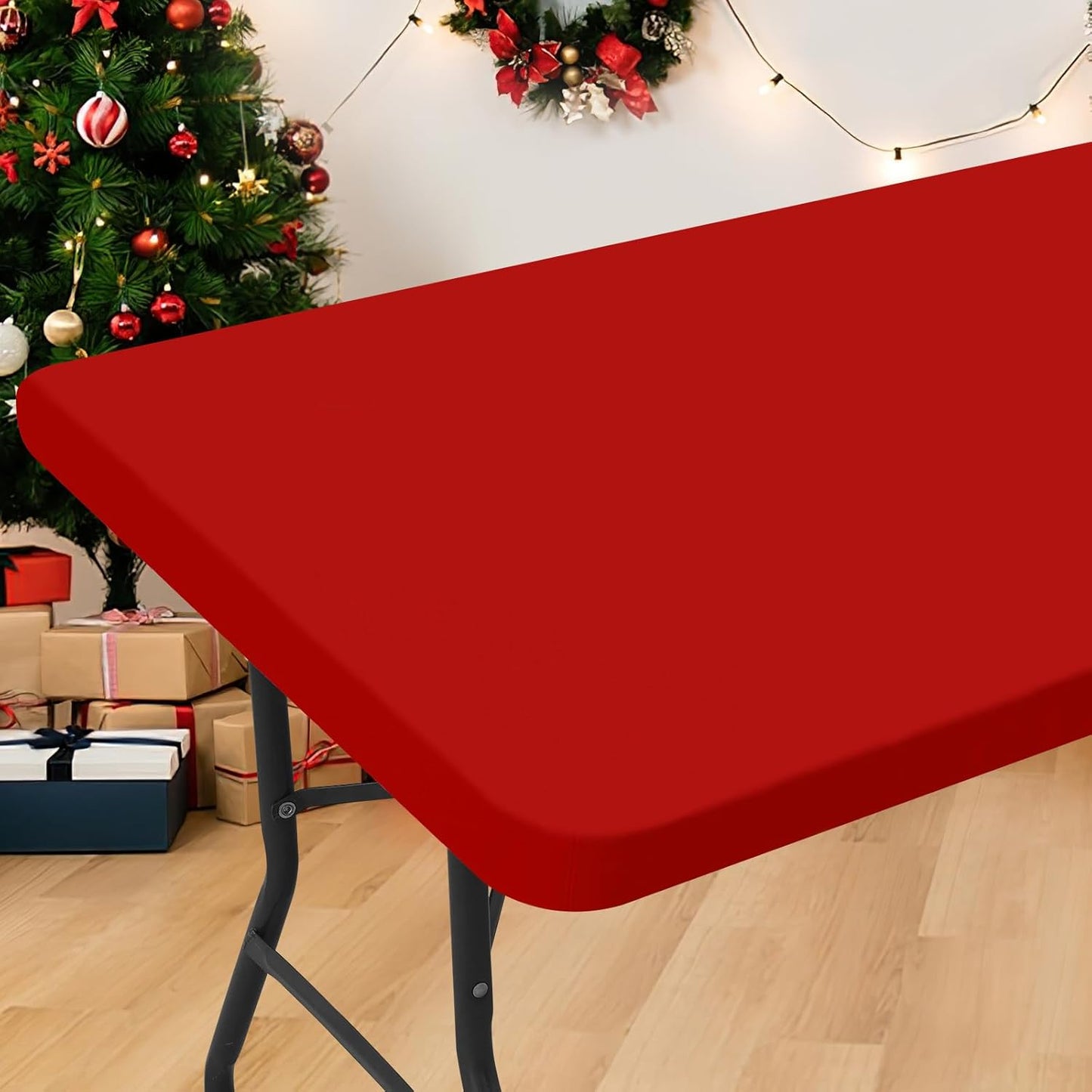 Rectangle Table Cloth, Waterproof Elastic Fitted Tablecloth for 4 Foot Folding Tables, Washable Polyester Tablecloths for Picnic, Camping, Outdoor (Red, 30"x48")