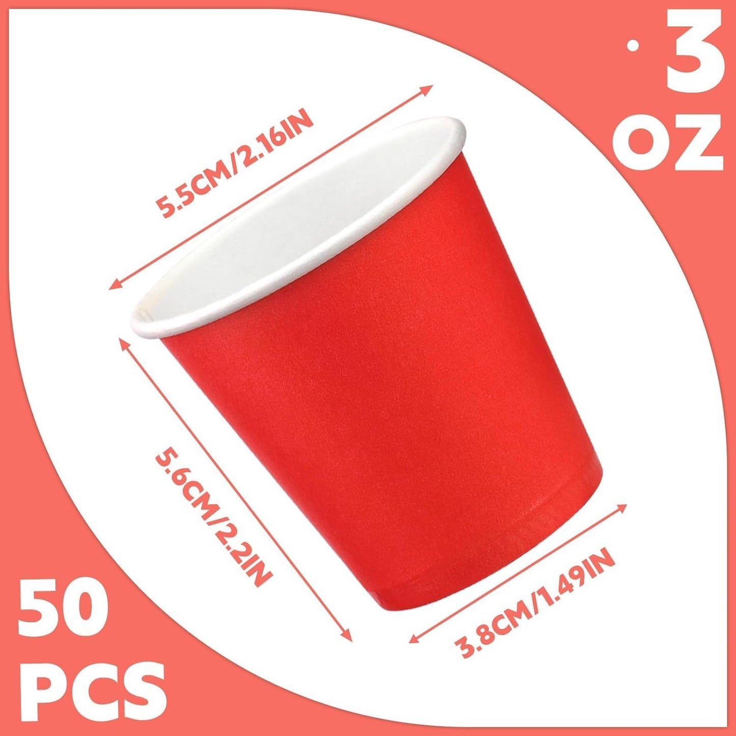 50 Pack 3 oz Paper Cups Red, Small Bathroom Cups Disposable Mouthwash Cups, Espresso Paper Cups for Party Travel Picnic BBQ