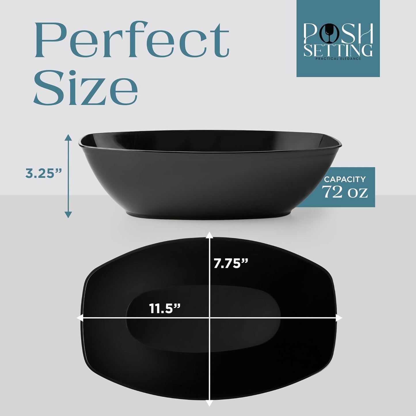 Posh Setting Black Plastic Serving Bowls Disposable - Oval Bowls - Oval Candy Bowl - Plastic Snacks & Chip Bowls for Parties - Black Party Serving Dishes 4 pack