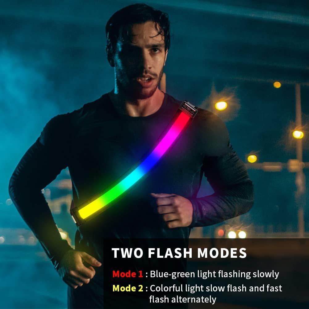 LED Reflective Running Gear,High Visibility Reflective Belt Sash with Safety Light,USB Rechargeable Adjustable Size Night Accessories for Night Outdoor Running