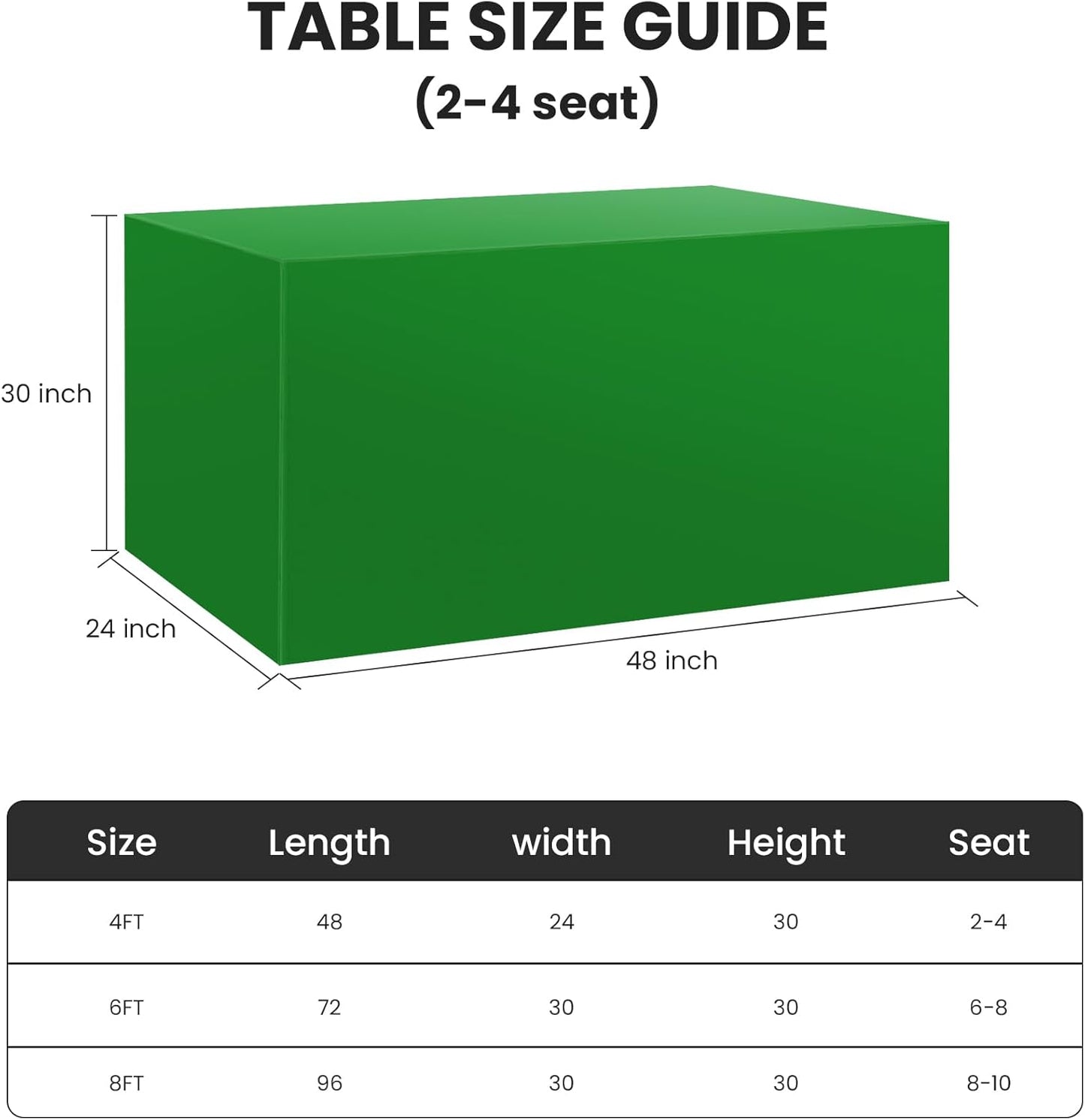 Ascoza 2 Pack Fitted Tablecloth for 4 Foot Rectangle Tables 48 x 24 Inch Emerald Table Covers Water Resistant Polyester Table Cloth for Wedding, Parties,Display, Trade Show (Emerald)