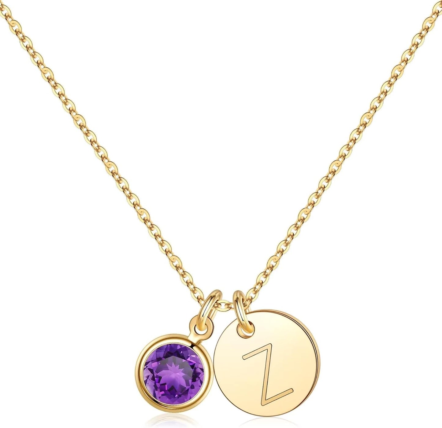 Hidepoo Initial Birthstone Necklace for Girl Women - 14K Gold Plated Disc Letter Necklace Personalized Gifts Jewelry Birthstone Initial Necklaces Birthday Gift for Female Teens Mom