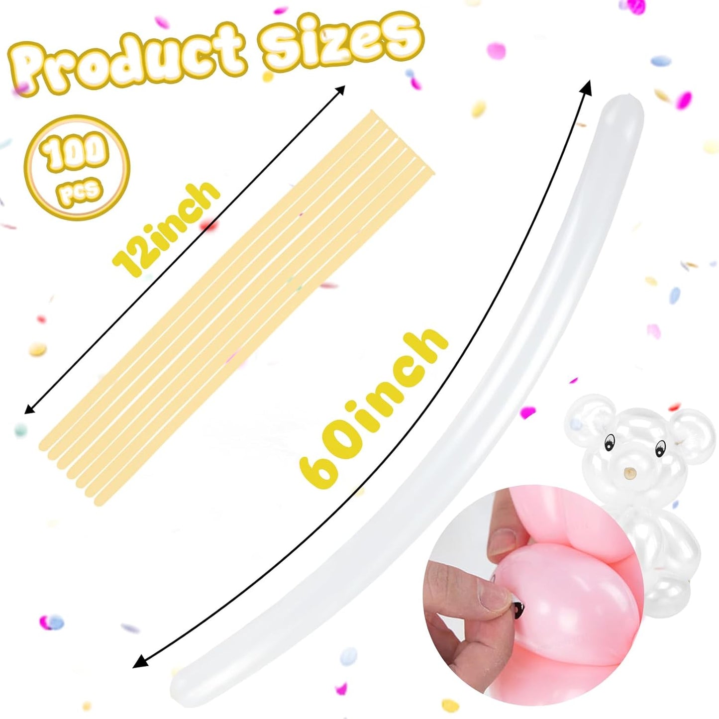 LovesTown 100PCS 260 Long Balloons, Clear Twisting Balloons Thickening Latex Magic for Modeling Animal Weddings Birthdays Festival Party Decoration