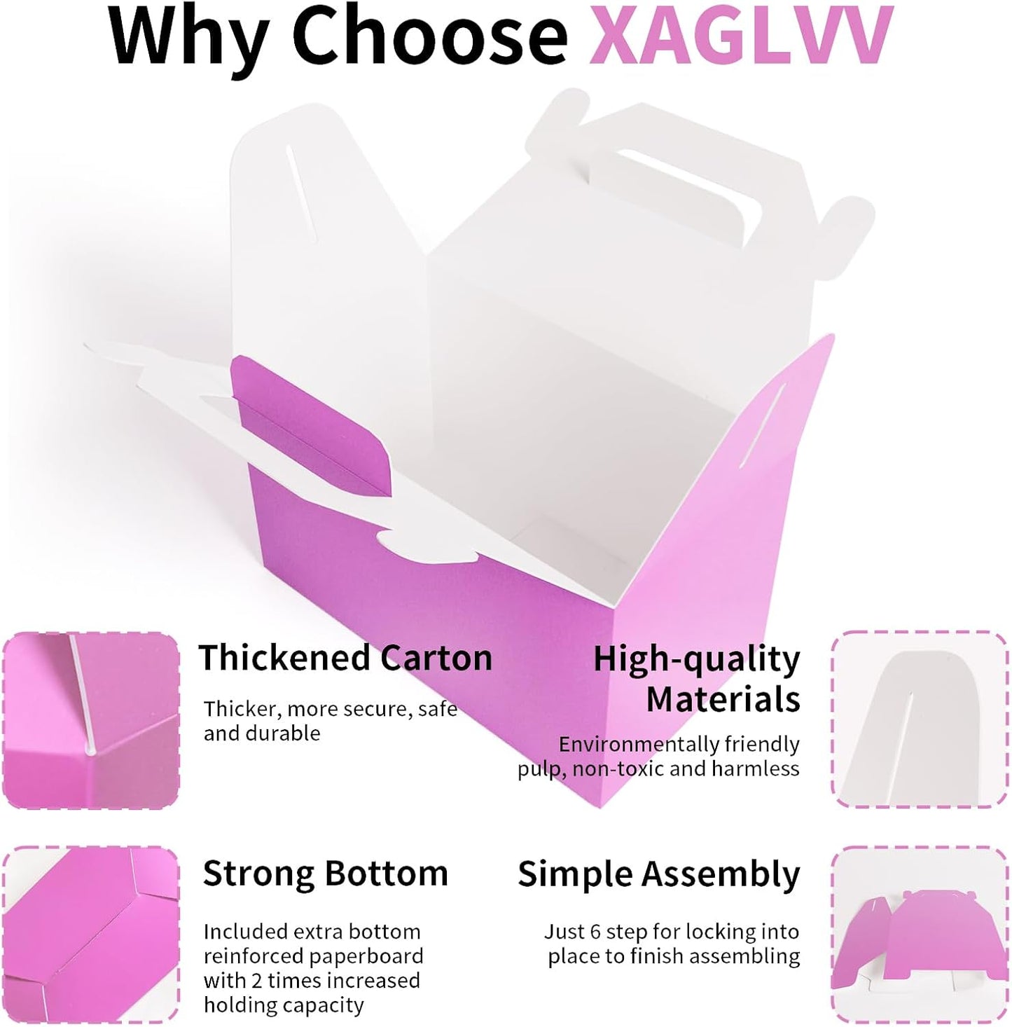 XAGLVV 24 Pack Pink Gable Boxes with Handles Paper Party Favor Gift Box for Baby Girl Showers Valentine's Day Princess Parties Bridal Showers