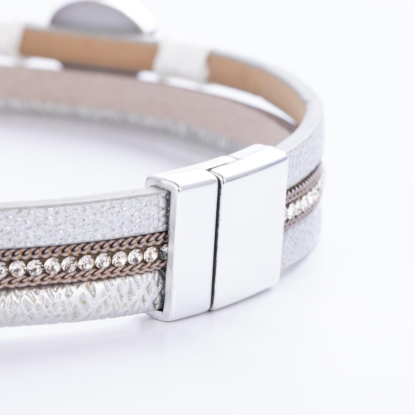 FANCY SHINY Leather Wrap Bracelet Boho Cuff Bangle Bracelets Crystal Bead Bracelet with Magnetic Clasp Jewelry Gifts for Women