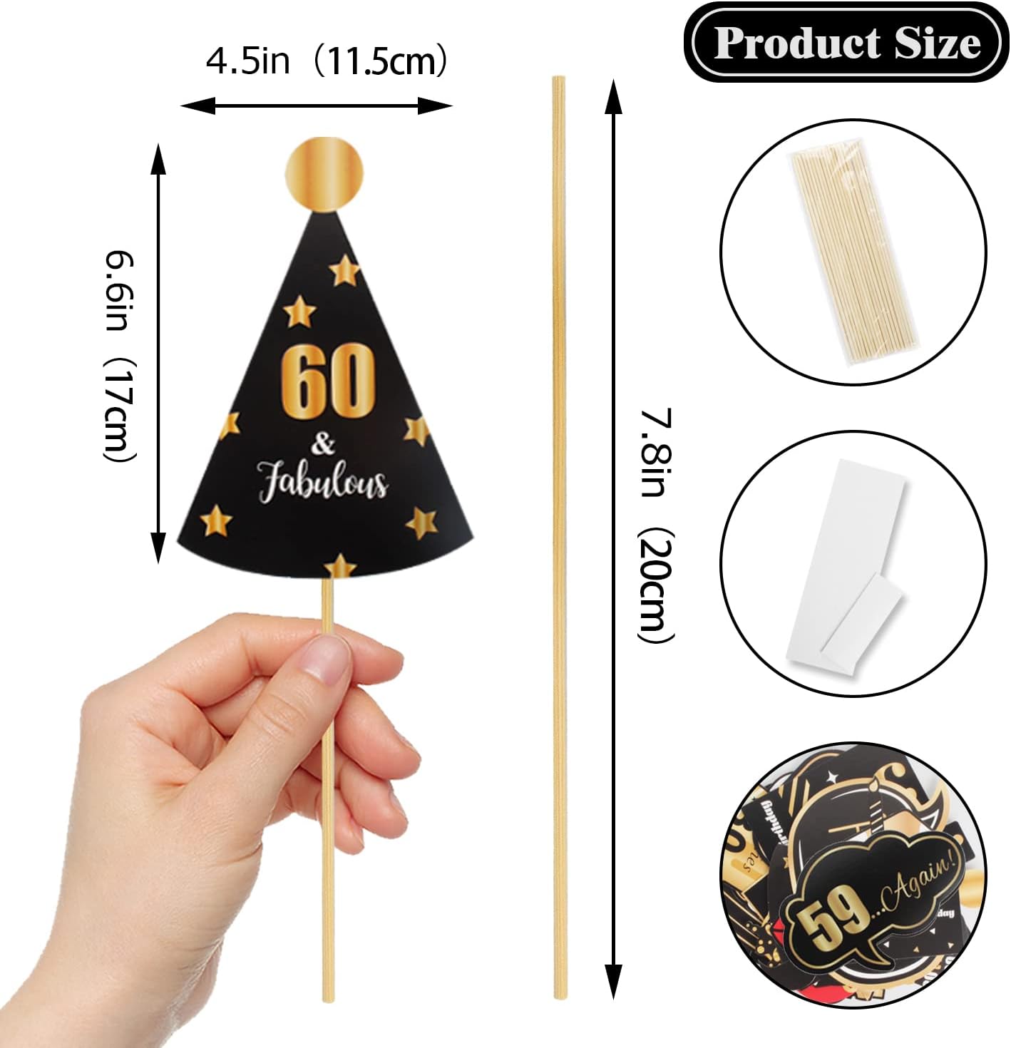 LINGTEER Happy 60th Birthday Party Photo Booth Props,Cheers to 60th Birthday Sixty Years Old Bday Party Centerpieces Props Decorations Sign.