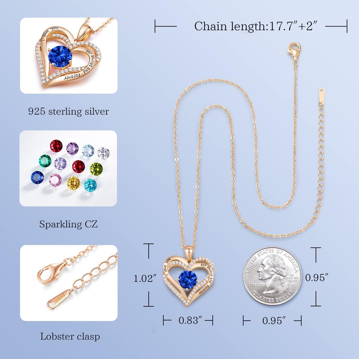 CDE Forever Love Heart Necklaces for Women, Wedding Anniversary, Birthday Mothers Day Christmas Day Gifts for Mom, Mother, Wife, friend, S925 Silver Jewelry with Birthstone Pendant