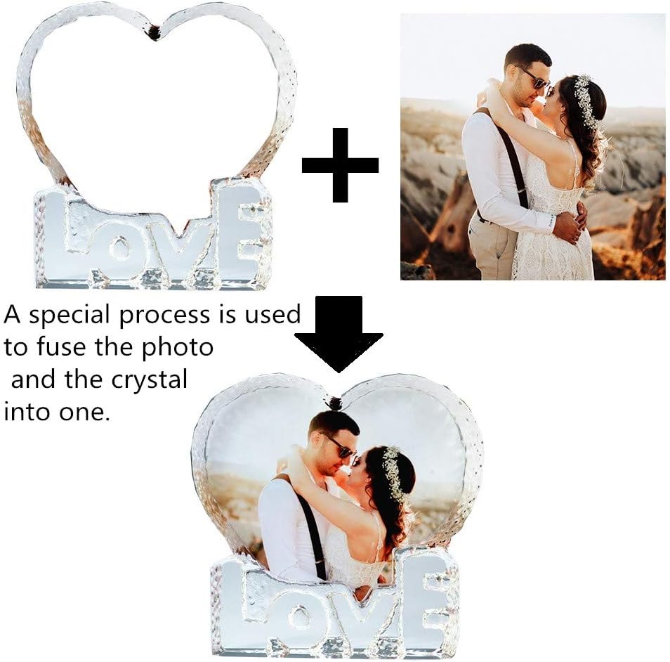 FANF&YKPY Personalized Crystal Custom Color Pictures - Heart-shaped Crystal Photo Frame, Birthdays, Wedding Anniversaries gift for her, Wedding Gifts, for Girlfriends, Husbands,Wife,Friends