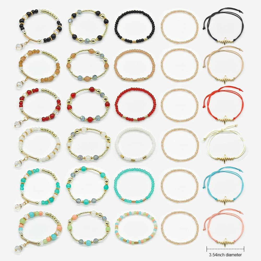 Bohemian Bracelet Sets for Women - 6 Sets Stackable Stretch Bracelets Multi-color Boho Jewelry for Women Hippie Bracelets Dainty Jewelry