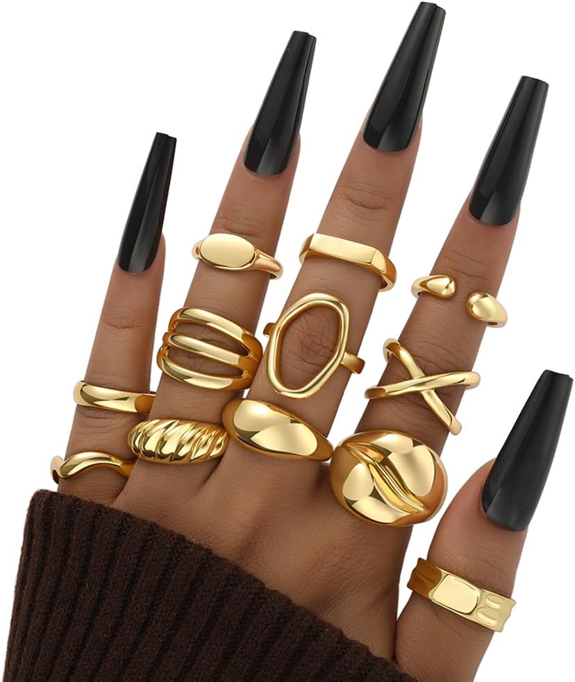 iF YOU 25 Pcs Gold Knuckle Ring Set for Women, Chunky Stackable Finger Midi Rings, Silver Simple Stacking Cute Rings Pack Trendy Stuff Jewelry Gift