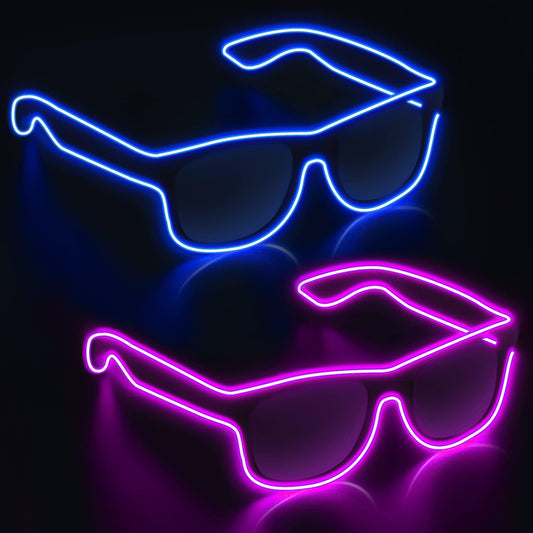 YouRfocus Wireless Led Light up Glasses 2 Pack Glow in The Dark Neon Rave Glasses for Rave Party, EDM, Halloween, Christmas (Blue + Pink)