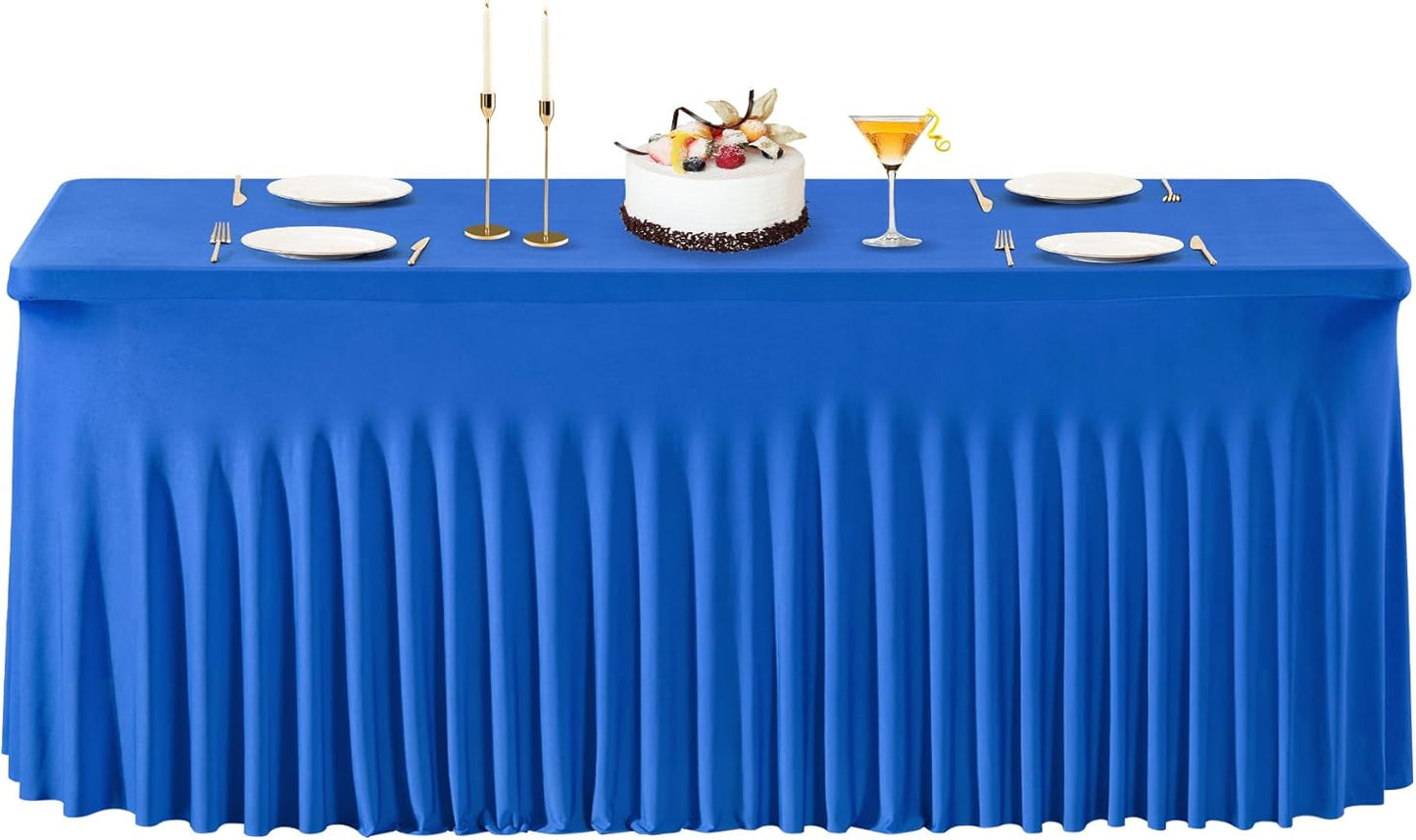 PARTISKY Royal Blue Spandex Tablecloth for 4ft Rectangle Tables, Stretchable Table Cover Skirt for Folding Tables Weddings Parties Banquets Events Trade Shows and Dessert Table
