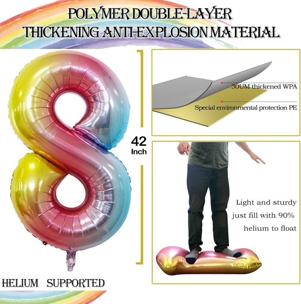 GOER Number 80 Balloons for 80th Birthday Party Decorations,42 Inch Jumbo Foil Helium Balloons for 80th Anniversary (Rainbow)