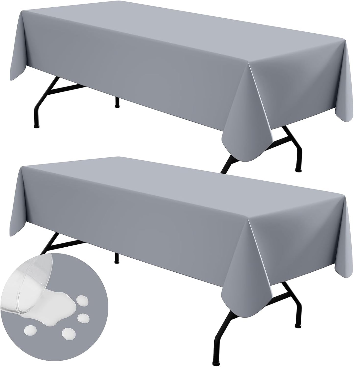 homing 2 Pack Rectangle Vinyl Tablecloth, Waterproof Spillproof Plastic Flannel Backed Table Cloth, Wipe Clean Table Cover for Dining, Buffet Parties and Camping (Grey, 52" x 70")
