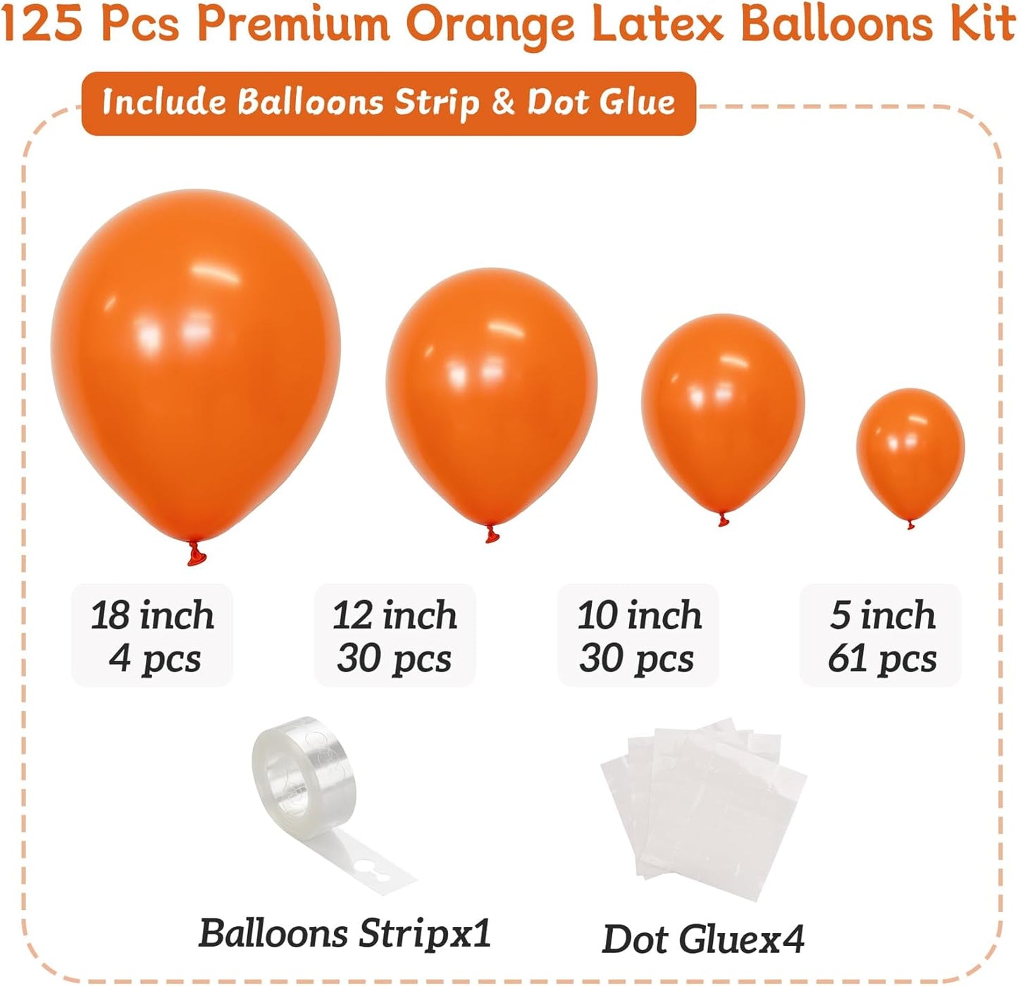 Orange Balloons 125 pcs Different Sizes 18 12 10 5 Inch Matte Autumn Balloon Arch Kit Garland for Birthday Party Baby Shower Thanksgiving Halloween Little Cutie Party Decorations