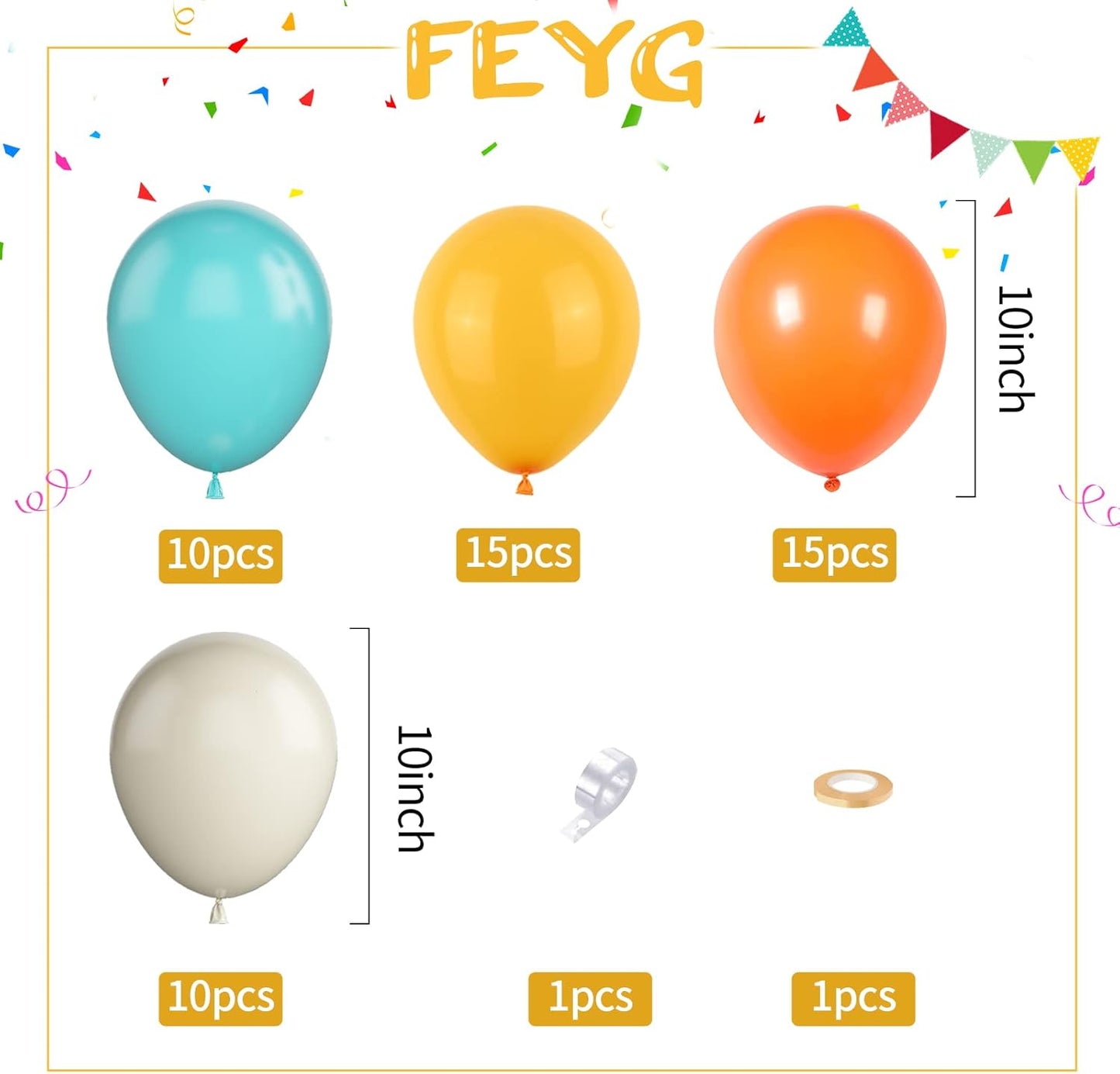 50PCS Latex Balloons - Blue, Yellow & Orange, Party Balloons for Girls & Boys Birthday, Baby Shower & Bridal Shower