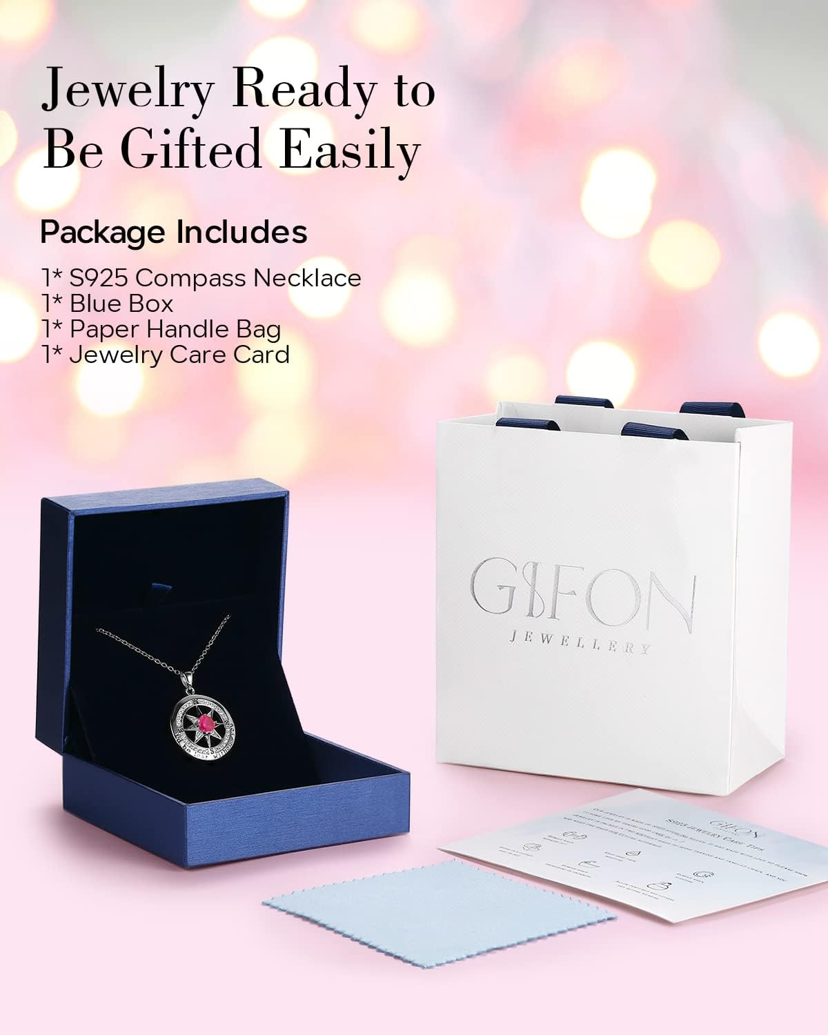 S925 Necklace Gift for Wife |Compass Jewelry |Women Anniversary |Sterling Silver |Girlfriend Birthday Gifts for Her Valentines |I'd be Lost without You |Jewel 18K Gold