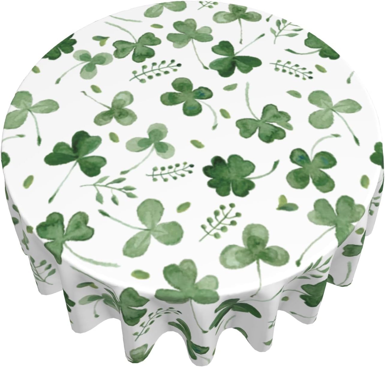 Giwawa St Patrick Round Tablecloth 60 Inch, Watercolor Clover Circular Table Cloth, Sage Green Shamrock Spring Eucalyptus Leaves Table Dining Decoration for Dining Kitchen Party Picnic Holiday